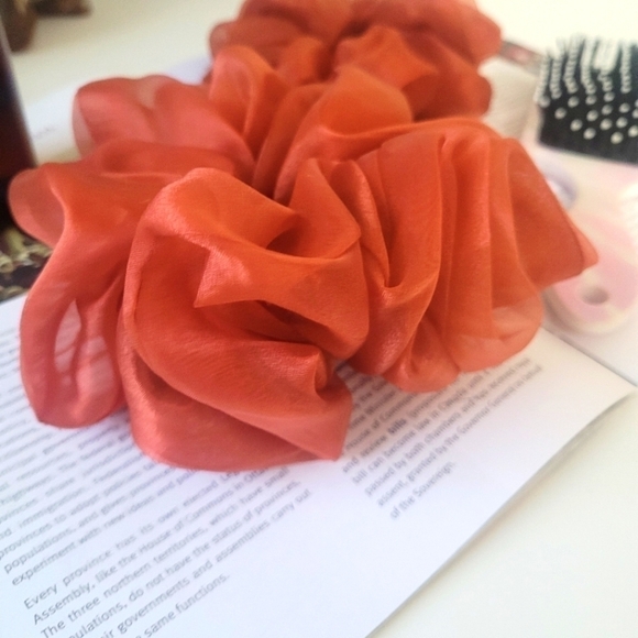 TRENDY Oversized and small burnt  Orange color organza Scrunchie Hair Accessory - Picture 1 of 5